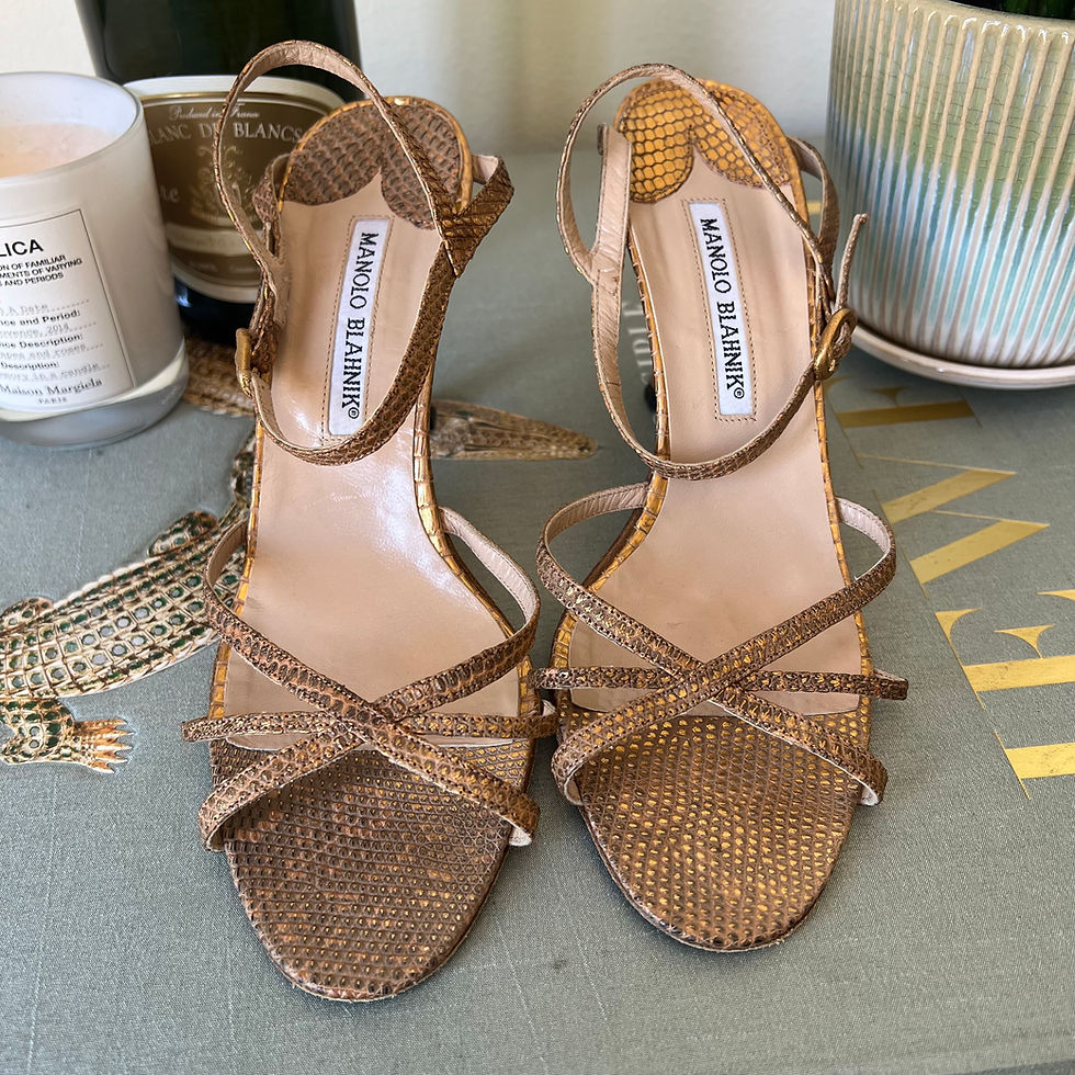 Thumbnail: Manolo Blahnik Metallic Lizard Sandals; EU 37.5