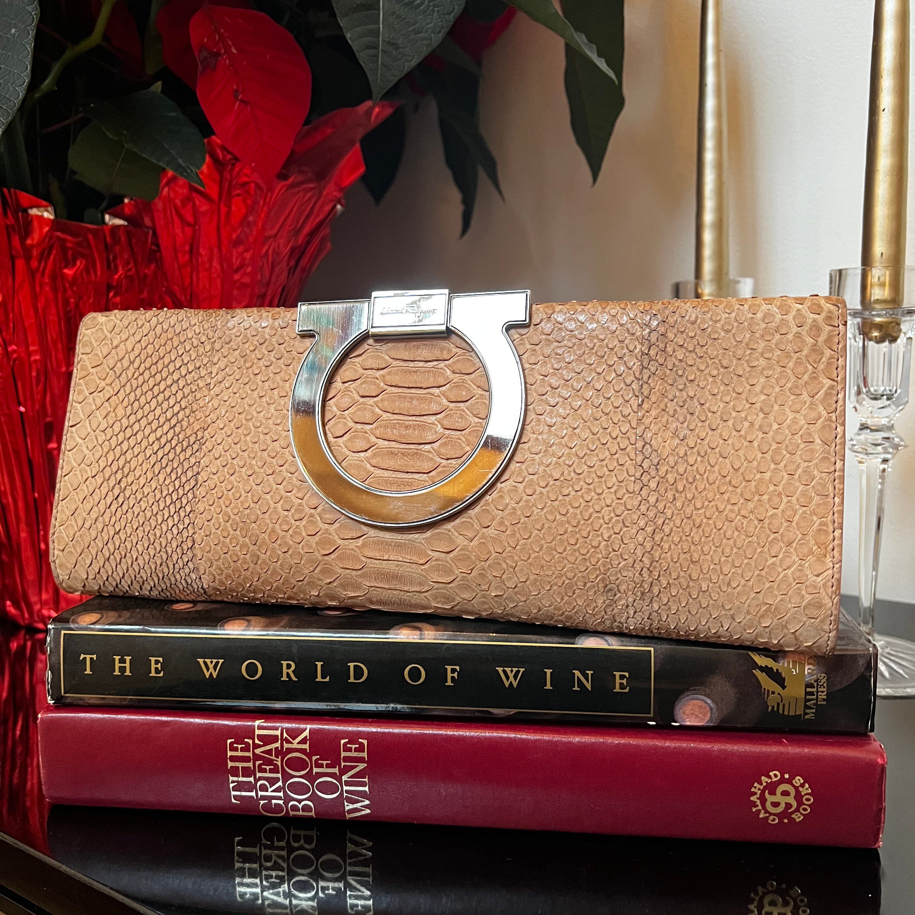 Salvatore Ferragamo Python Gancini Clutch