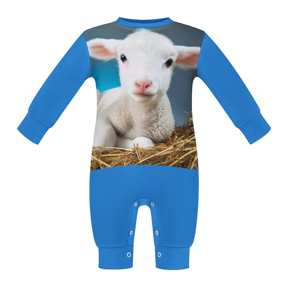 Thumbnail: **Lamb Long Sleeve Baby Romper - Blue