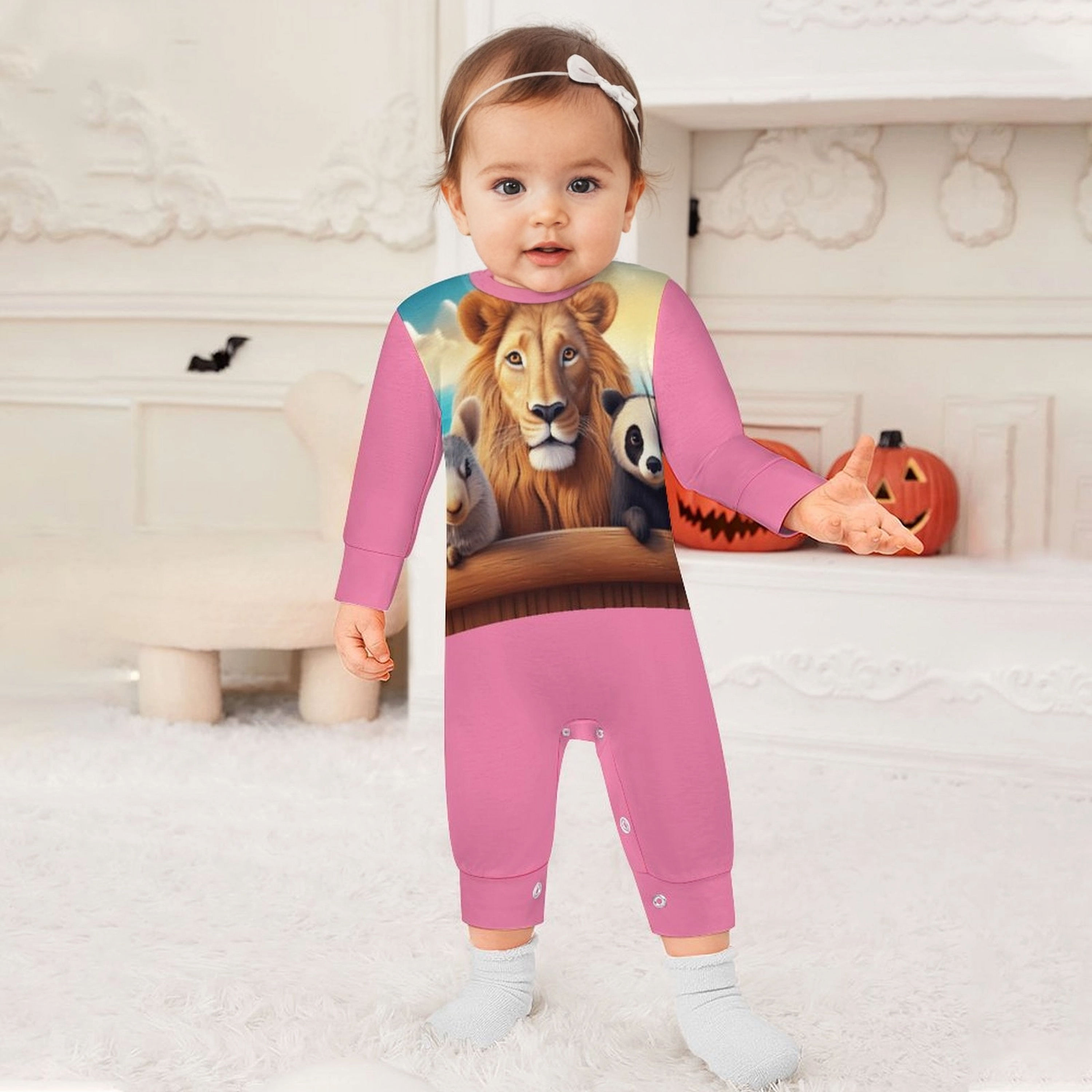 ** Happy Ark Long Sleeve Baby Romper - Pink