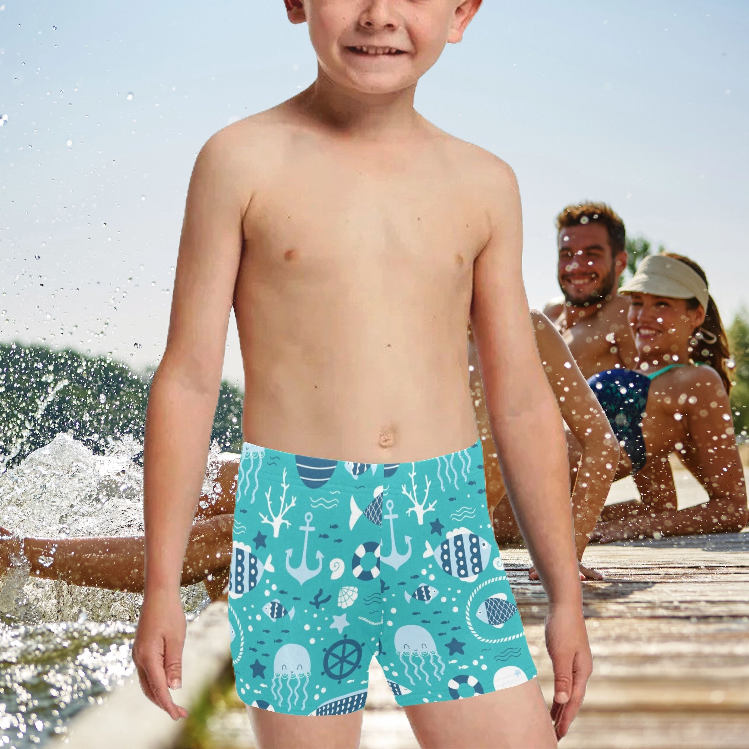 **Little Boy's Sea Collage Swim Trunks