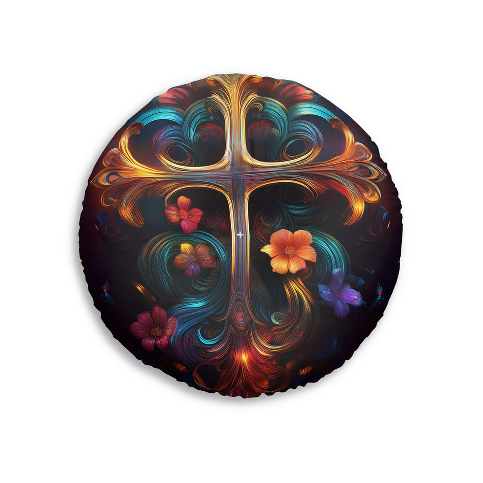 Thumbnail: Vibrant Cross Round Floor Pillow