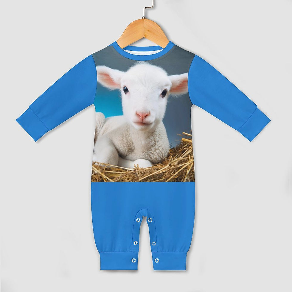 Thumbnail: **Lamb Long Sleeve Baby Romper - Blue