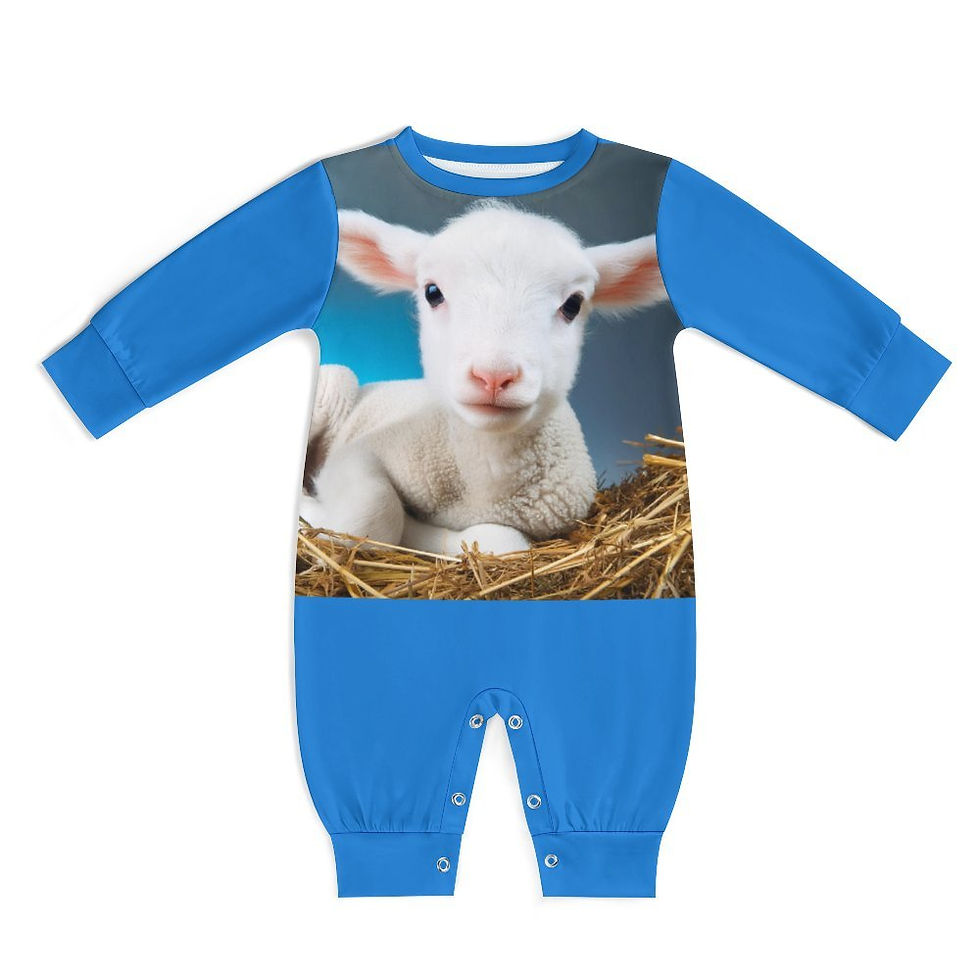 Thumbnail: **Lamb Long Sleeve Baby Romper - Blue