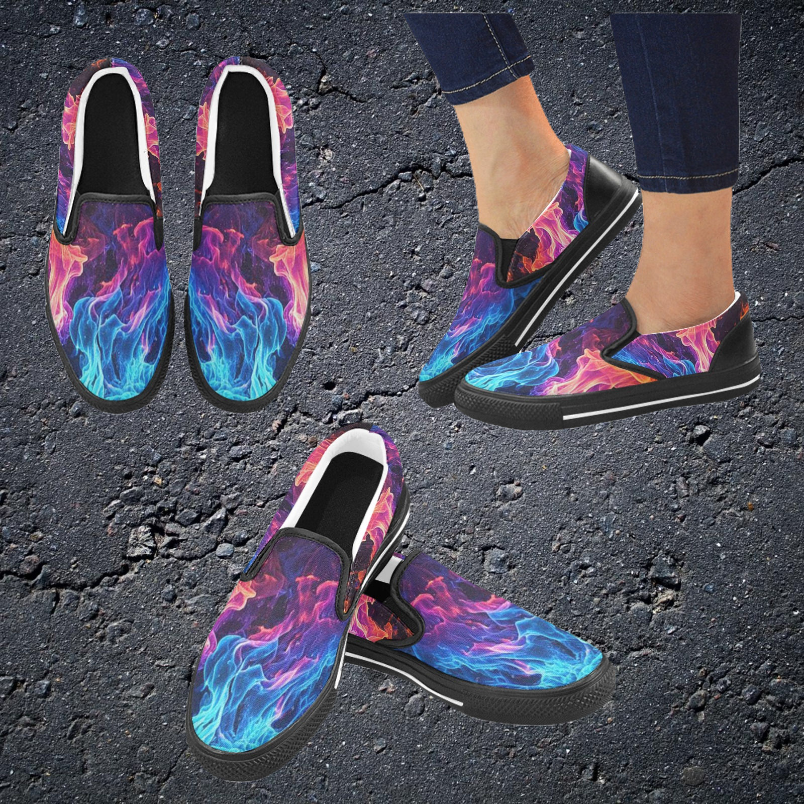 **Flames Canvas Slip-on Shoes