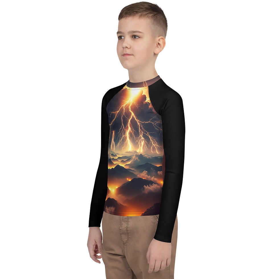 Thumbnail: Big Boy's Golden Lightning Rash Guard Shirt