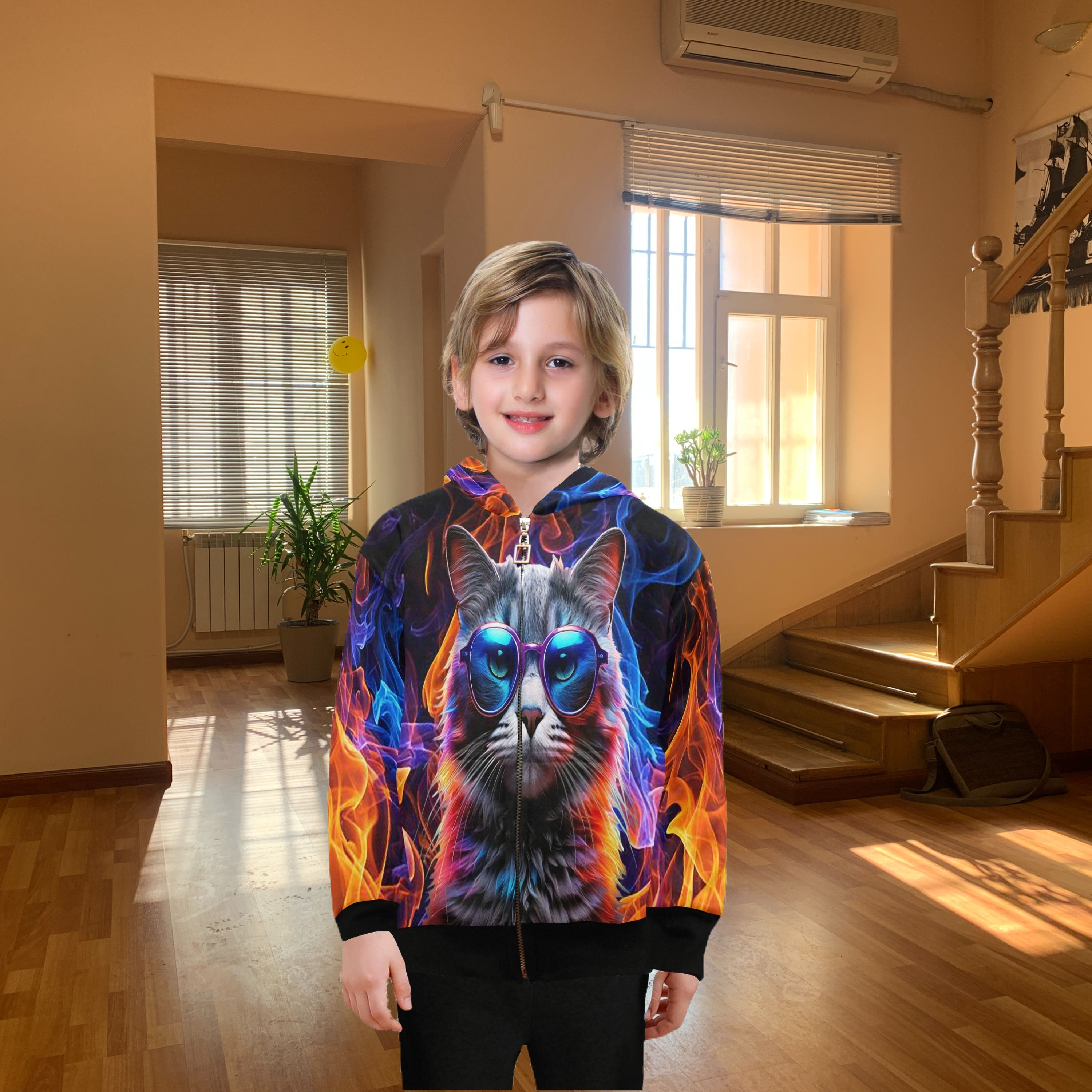 **Big Boy's Cool Cat Zip Hoodie