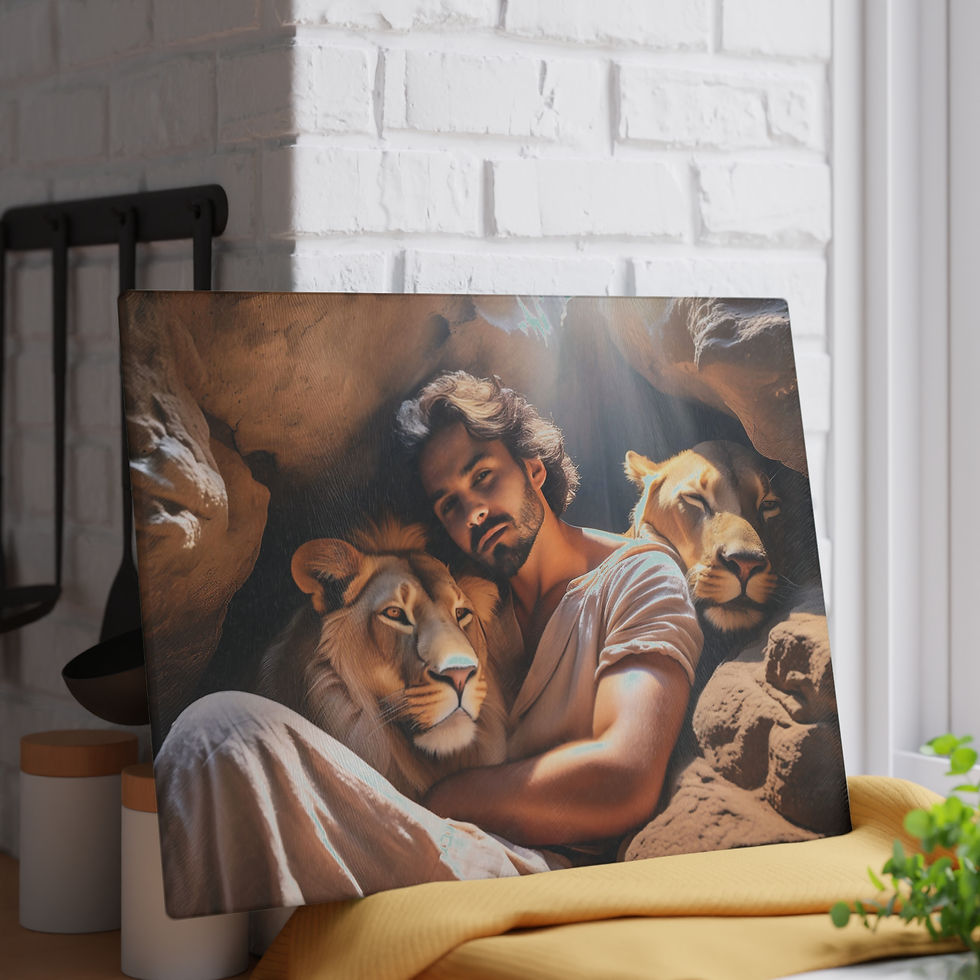 Thumbnail: Daniel & Lion's Glass Cutting Board — Inspirational Biblical Art Kitchen Decor