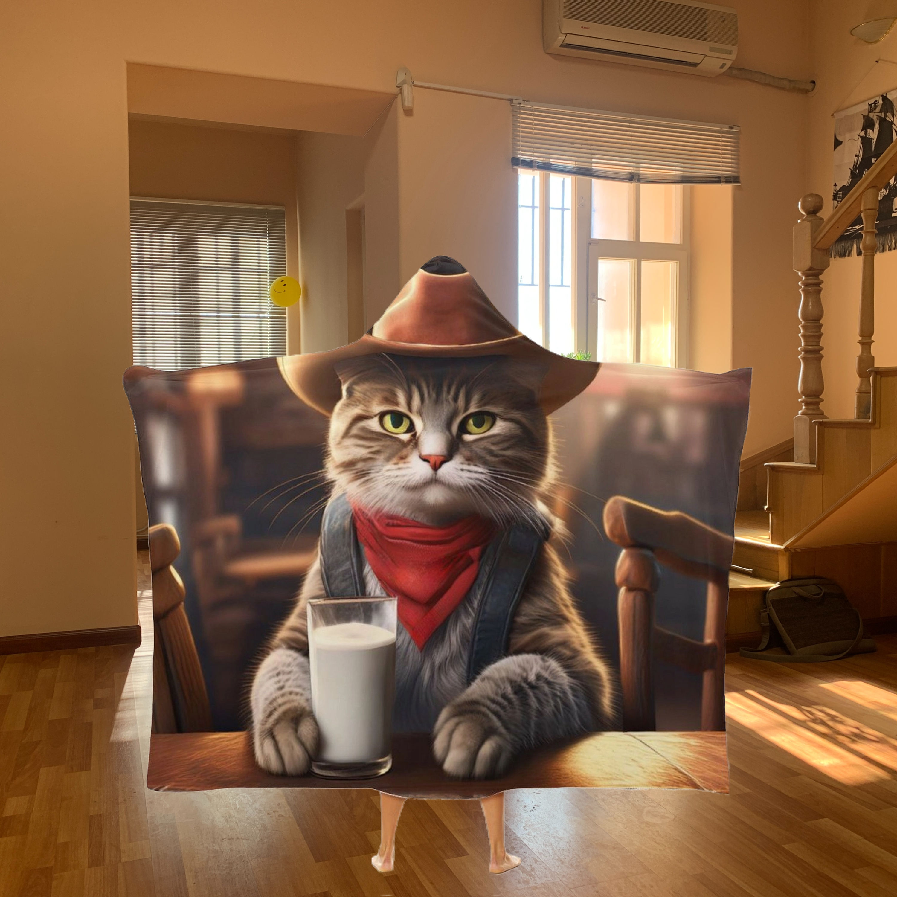 **Cowboy Kitty Hooded Blanket 40"×50"