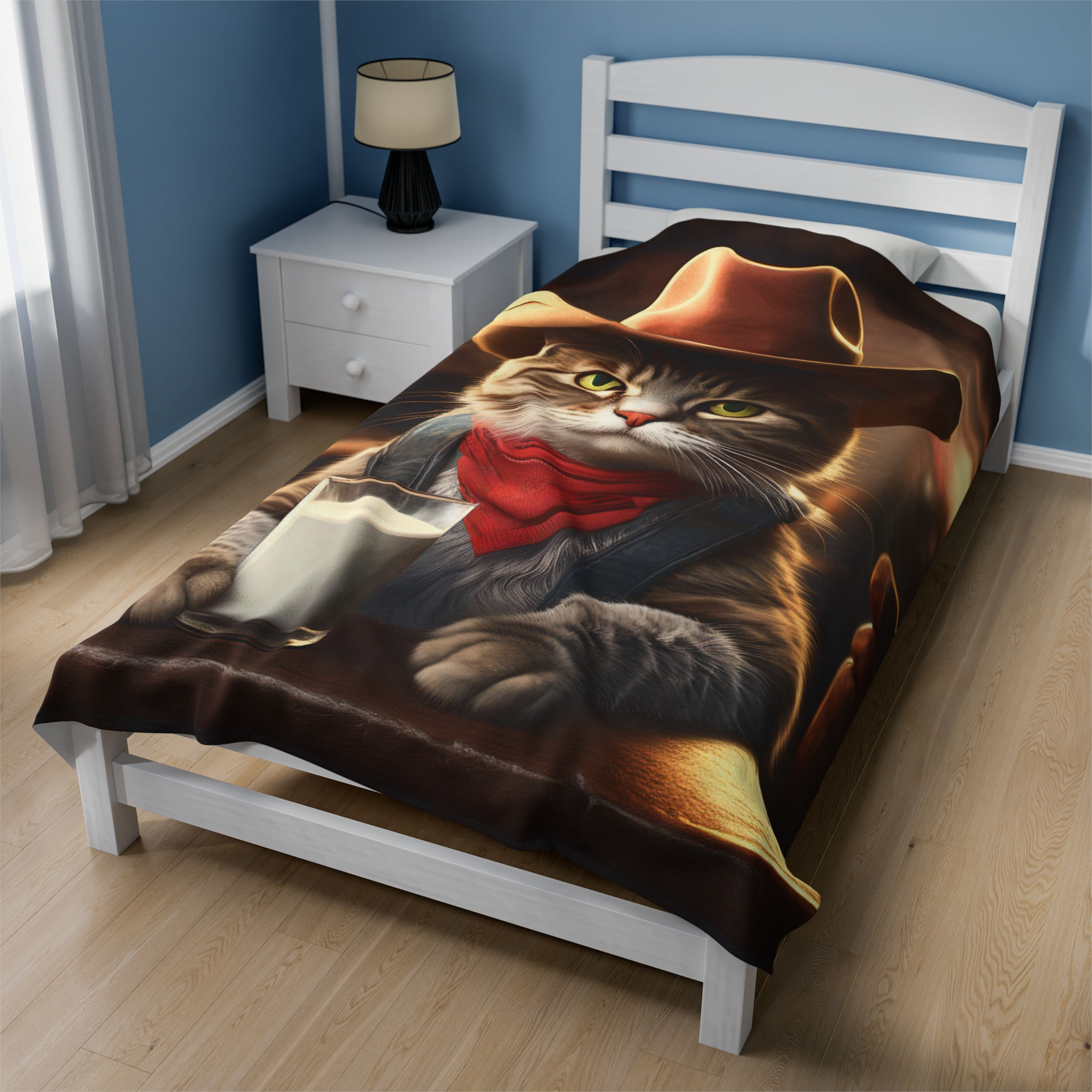 Cowboy Kitty Velveteen Blanket