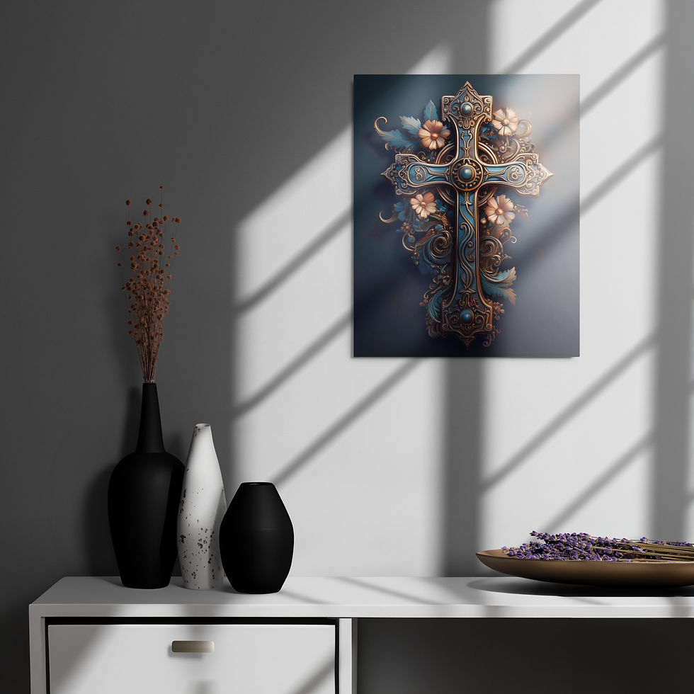 Thumbnail: Antique Floral Cross Metal Print