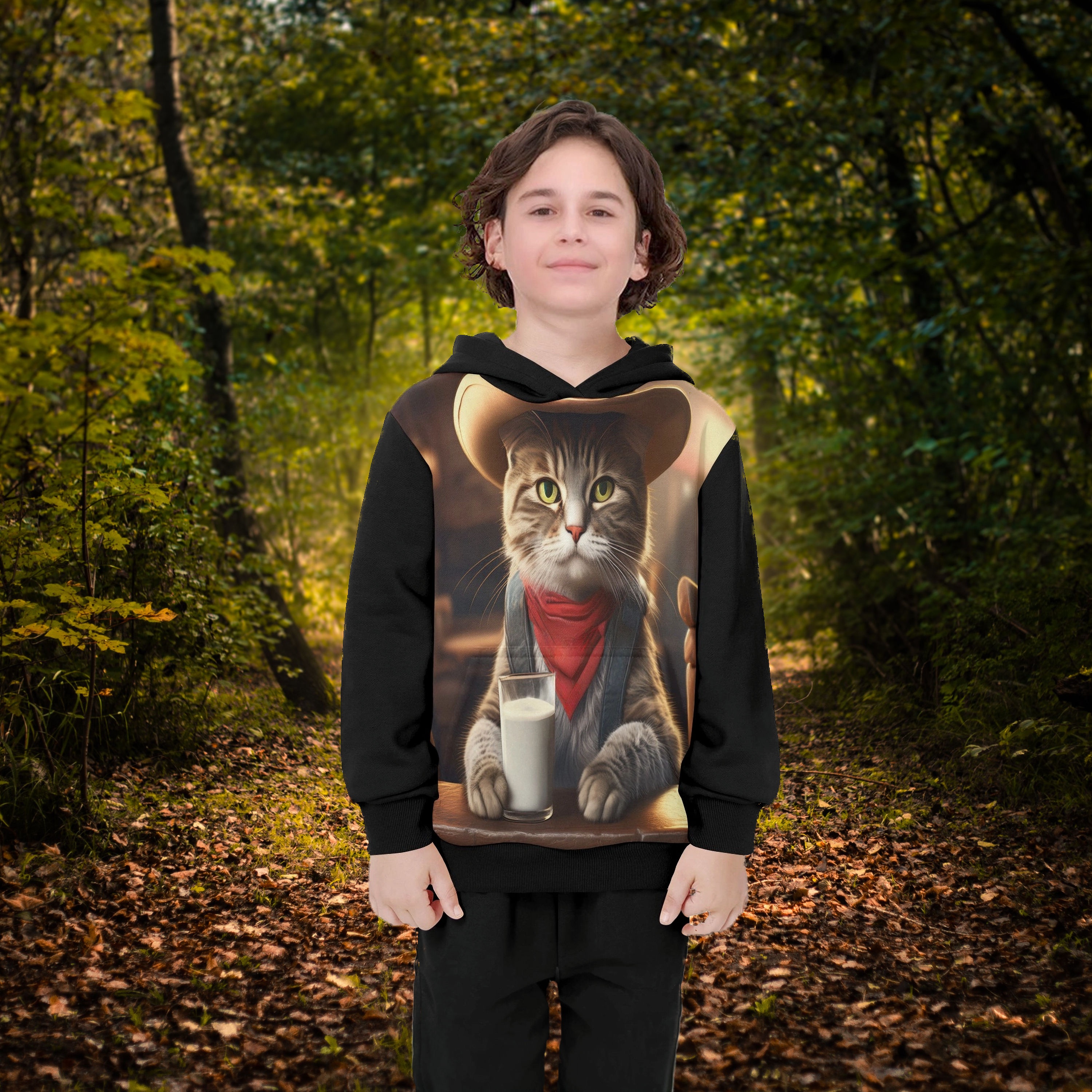 **Big Boy's Cowboy Kitty AOP Hoodie