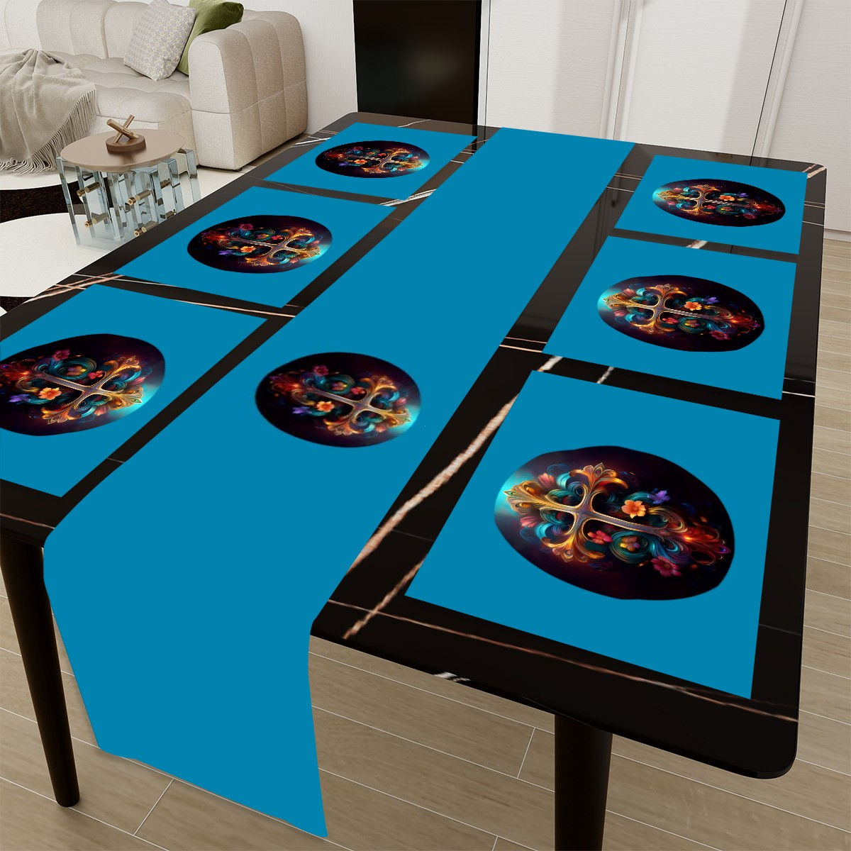 Vibrant Cross Table Runner Placemat Set (7 Pieces)