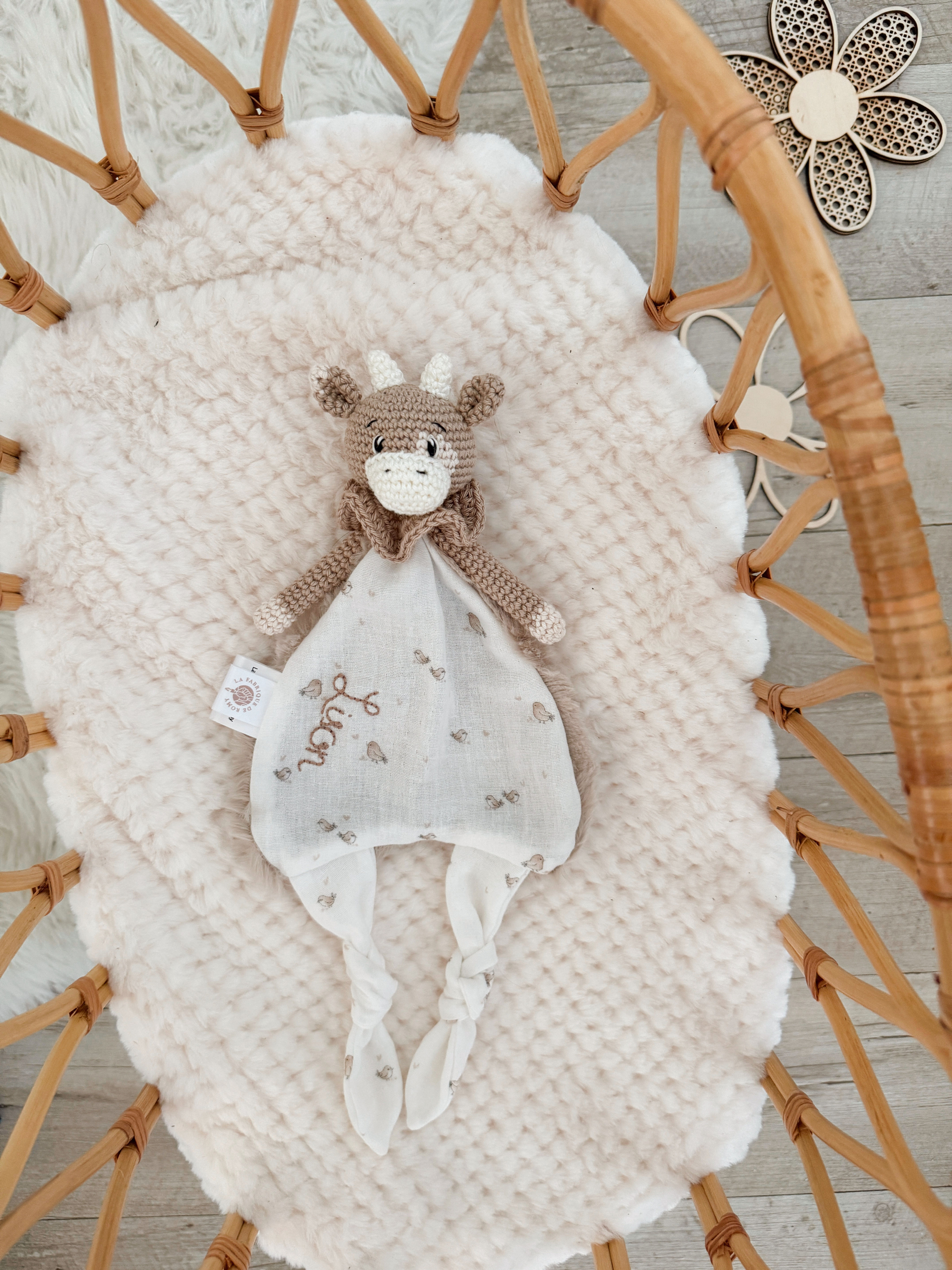 Rosie, mon doudou câlin vache tissu birdy