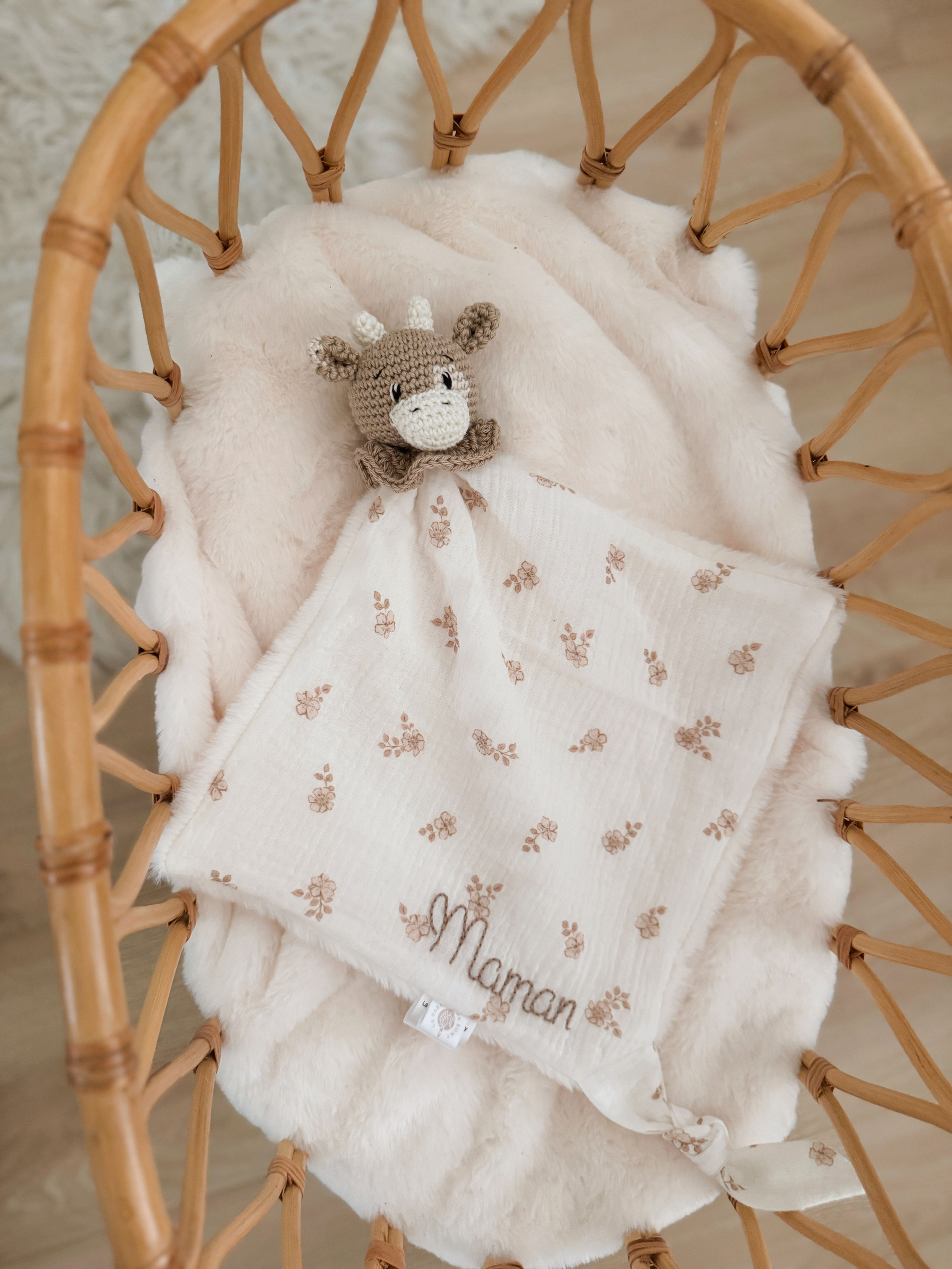 Rosie, mon doudou lange vache tissu Mia