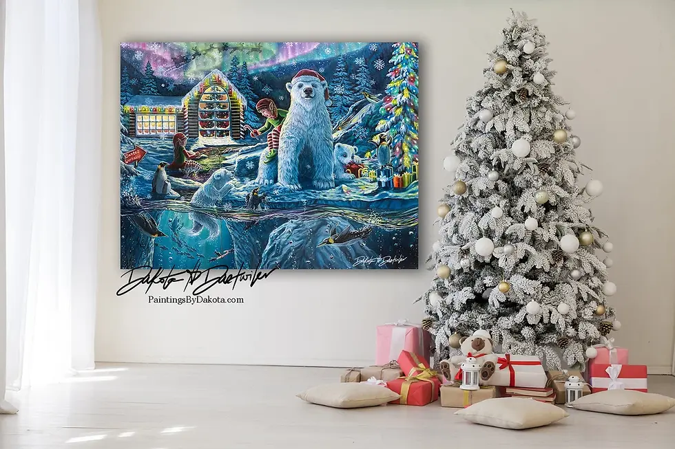 Thumbnail: Christmas Eve at the Workshop - Print of Painting by Dakota Daetwiler