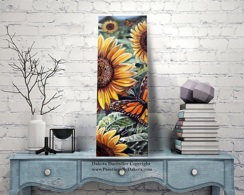 Thumbnail: Sunflowers and Butterflies #1 - Print of Painting by Dakota Daetwiler