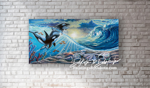 Playful Orcas - Original Oil Painting by Dakota Daetwiler