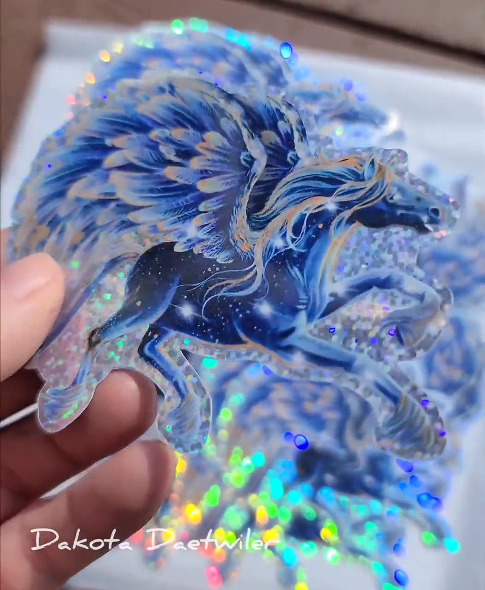 Thumbnail: pegasus, constellation, starry sky, starry night, vinyl waterproof pegasus horse sticker, blue and gold, glitter sticker
