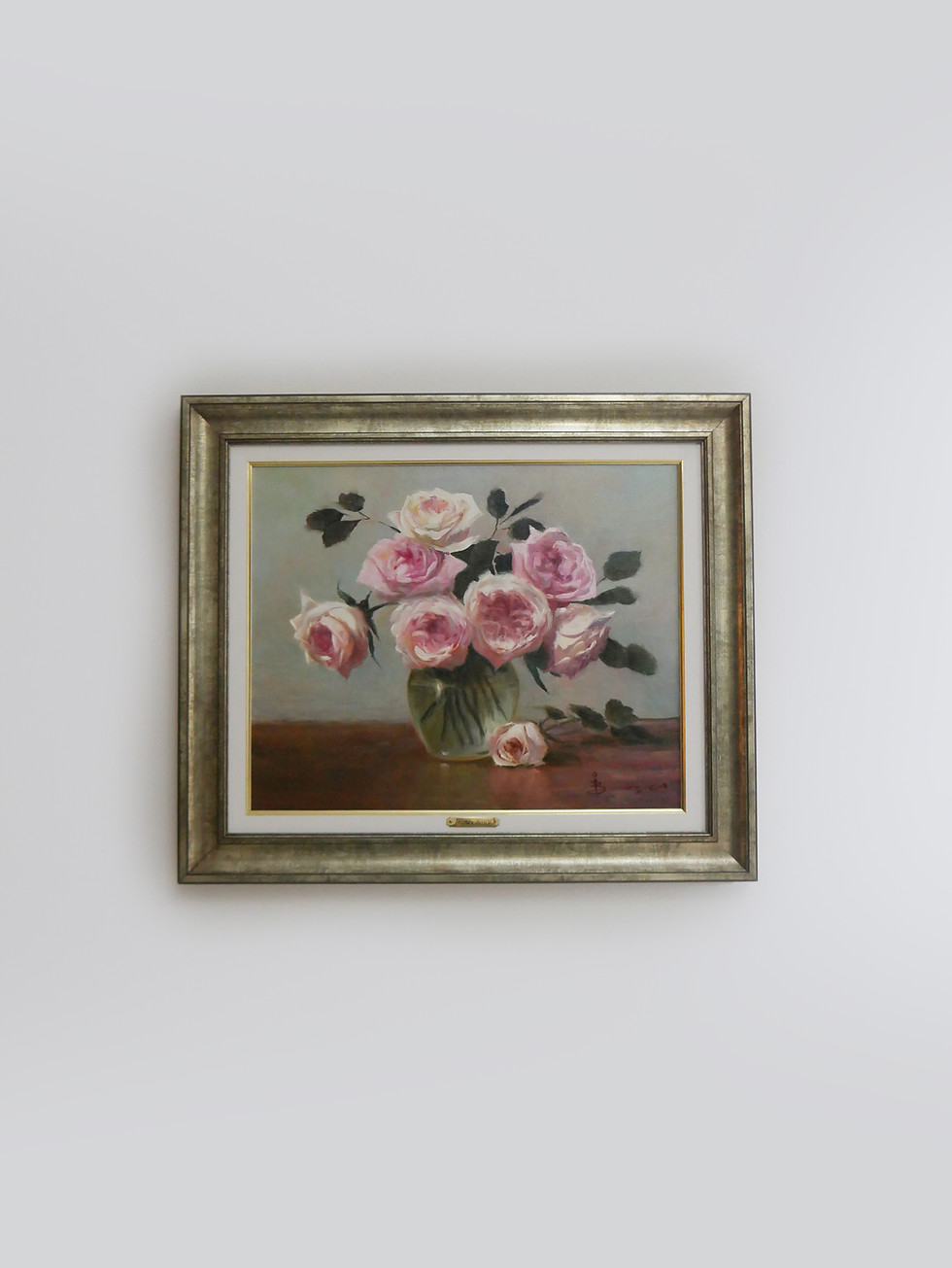 Irisney Bosco, Rosas no vaso de vidro, óleo sobre tela, artista catalogado