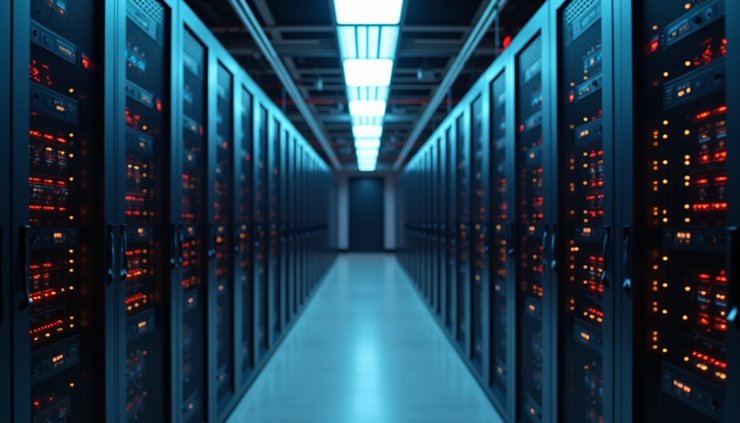 High angle view of a server room with racks of servers used for search engine infrastructure