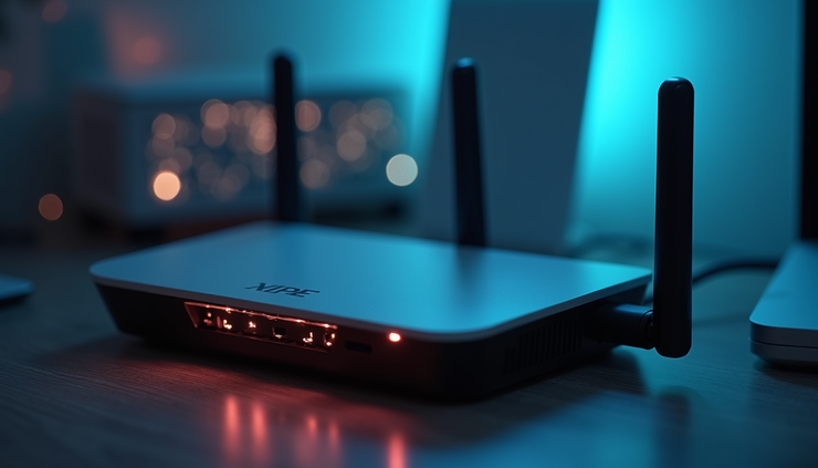 High angle view of a home Wi-Fi router with connected devices