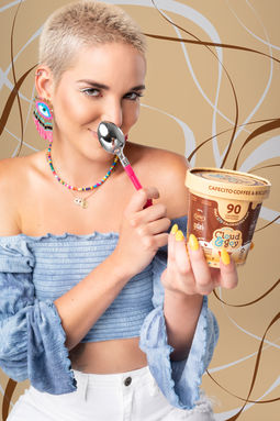Miami commercial photoshoot of a model eating ice cream – creative brand photography by Drea Lugo Photo in Miami