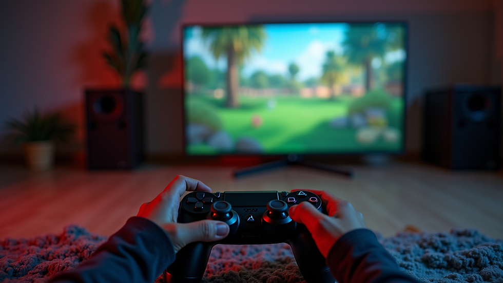 Vista de un jugador disfrutando de un videojuego en un entorno acogedor