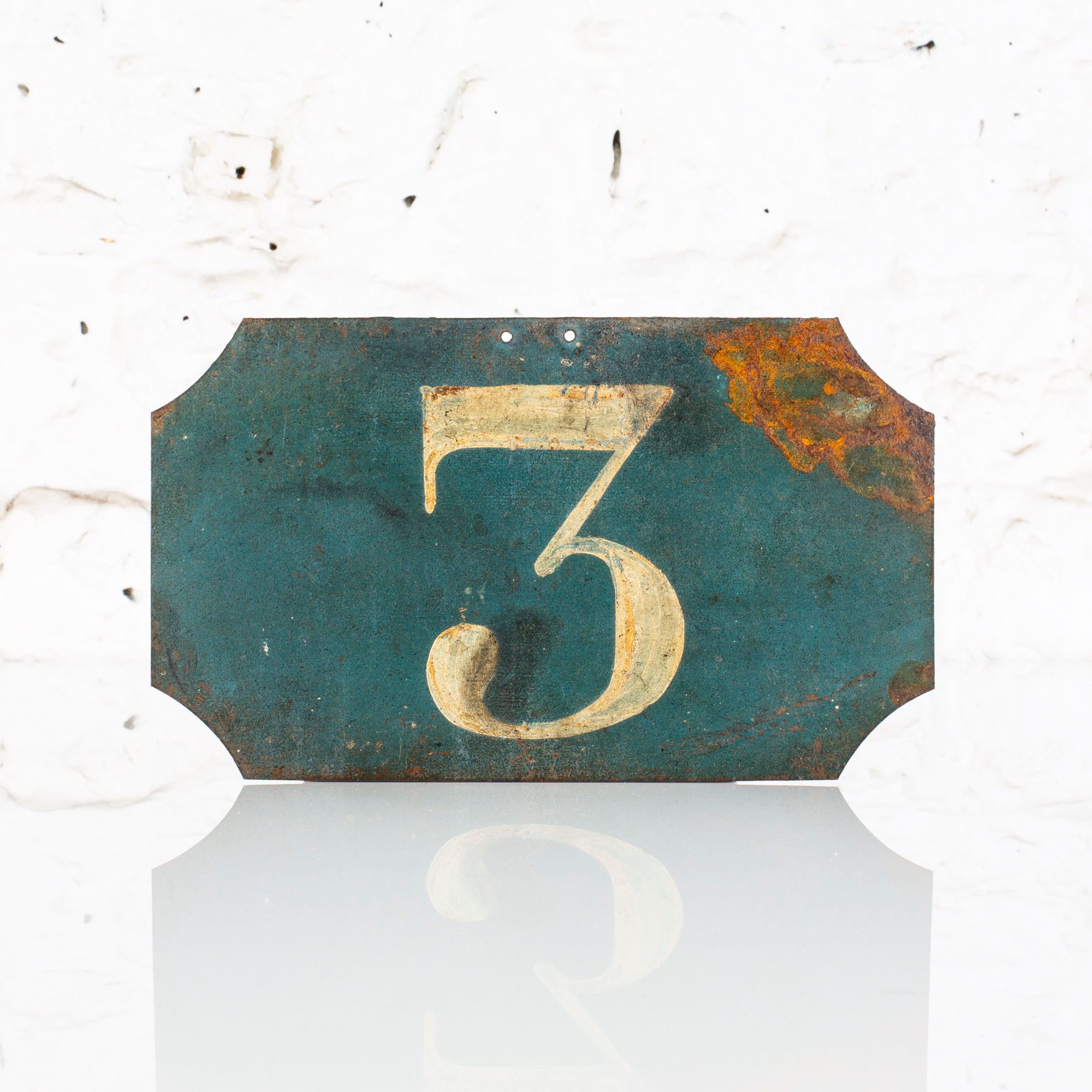#3 - ANTIQUE, FRENCH, HAND PAINTED BIN LABEL / DOOR NUMBER