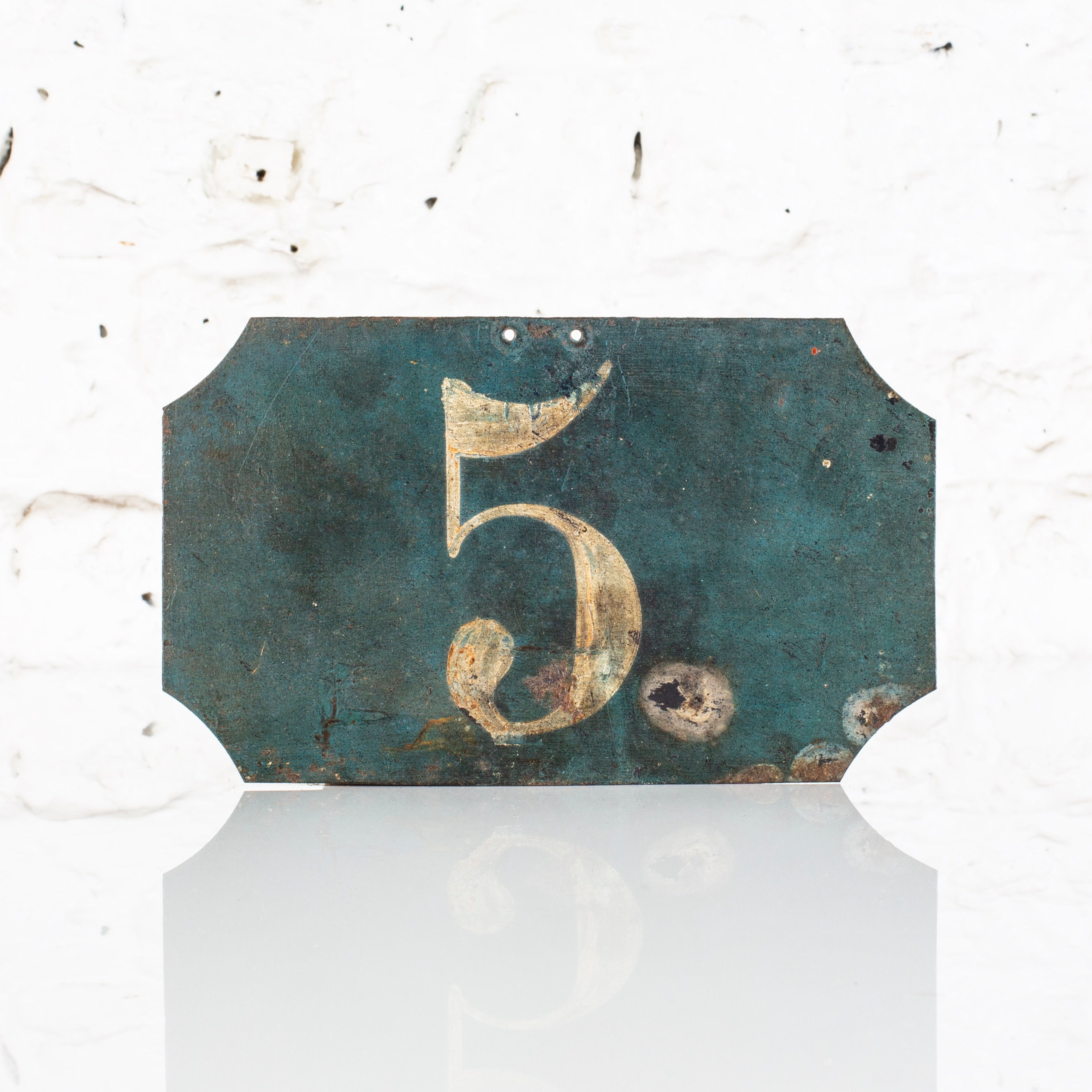 #5 - ANTIQUE, FRENCH, HAND PAINTED BIN LABEL / DOOR NUMBER
