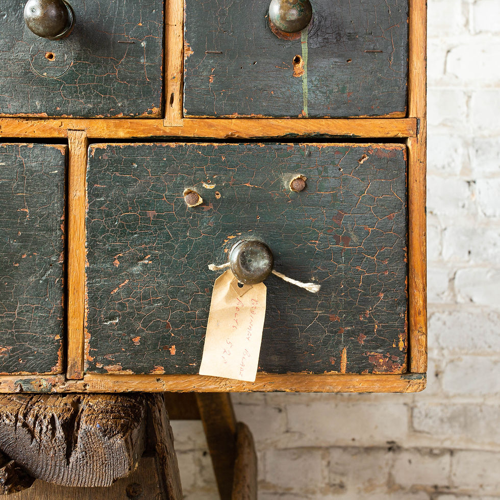 Thumbnail: FANTASTICALLY WORN BANK OF DRAWERS