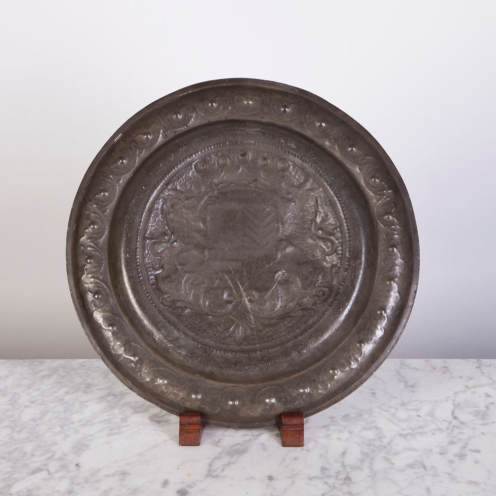 Thumbnail: DECORATIVE 19TH C. PEWTER PLATE WITH ARMORIAL