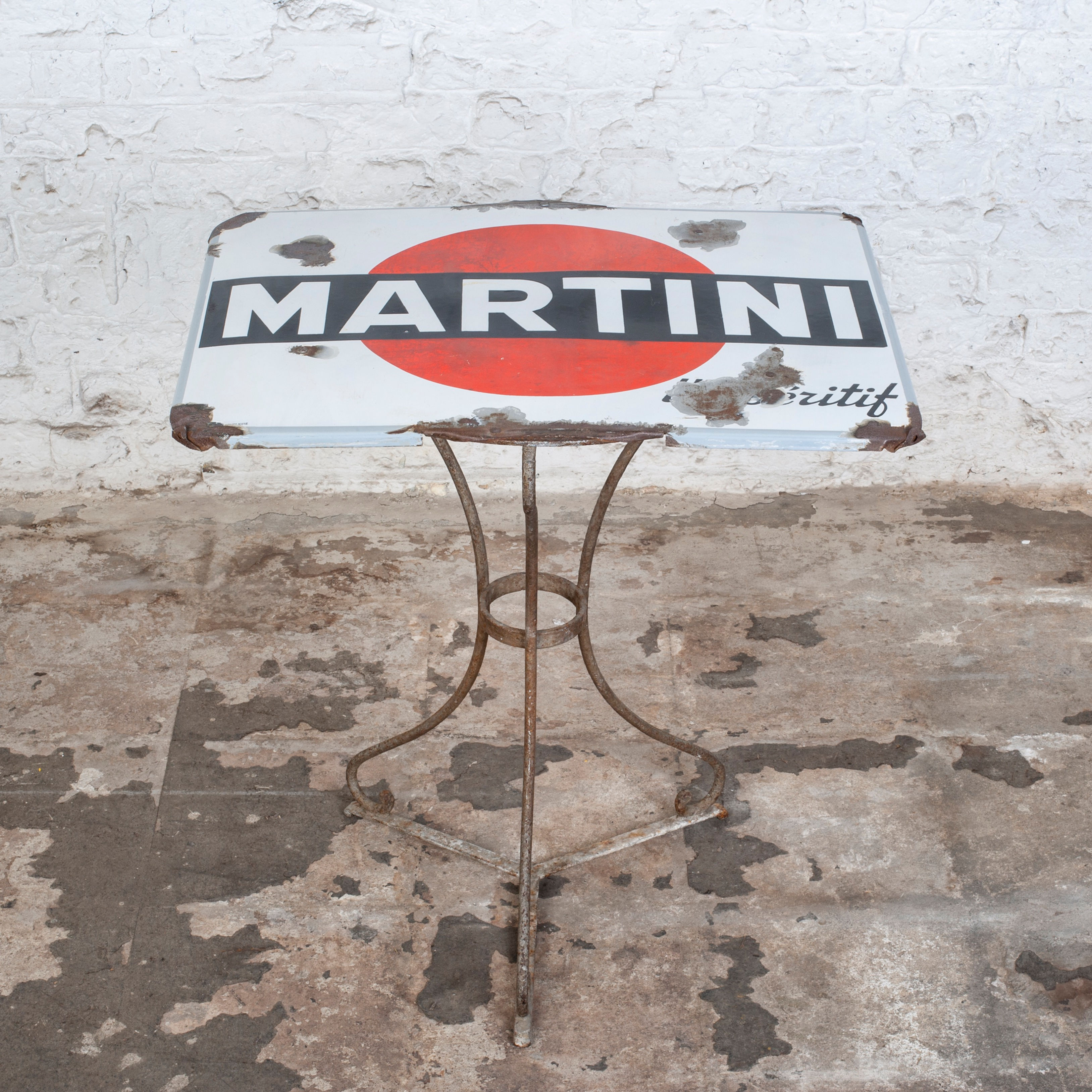 UNIQUE MARTINI ENAMEL SIGN TOPPED BISTRO TABLE
