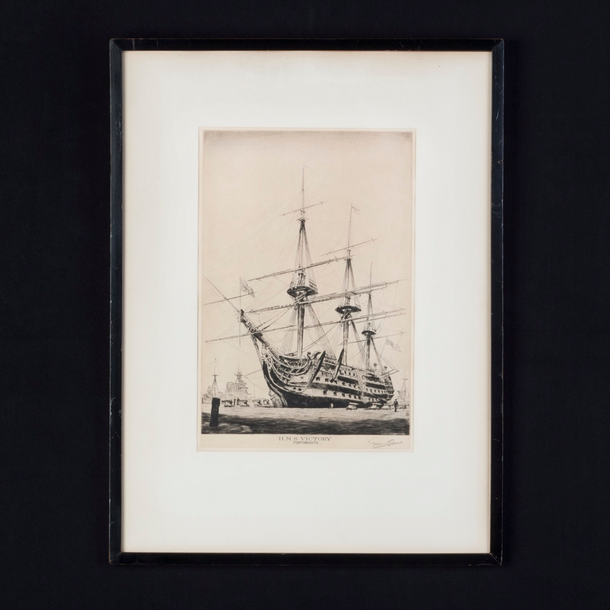 FRAMED DRY POINT ETCHING OF THE HMS VICTORY