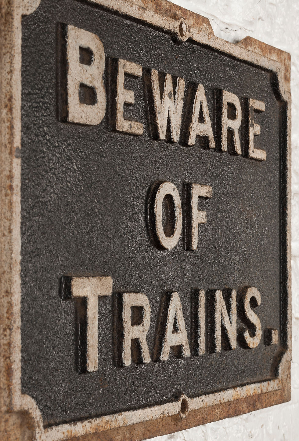 Thumbnail: BEWARE OF TRAINS - ORIGINAL PAINT, CAST IRON SIGN