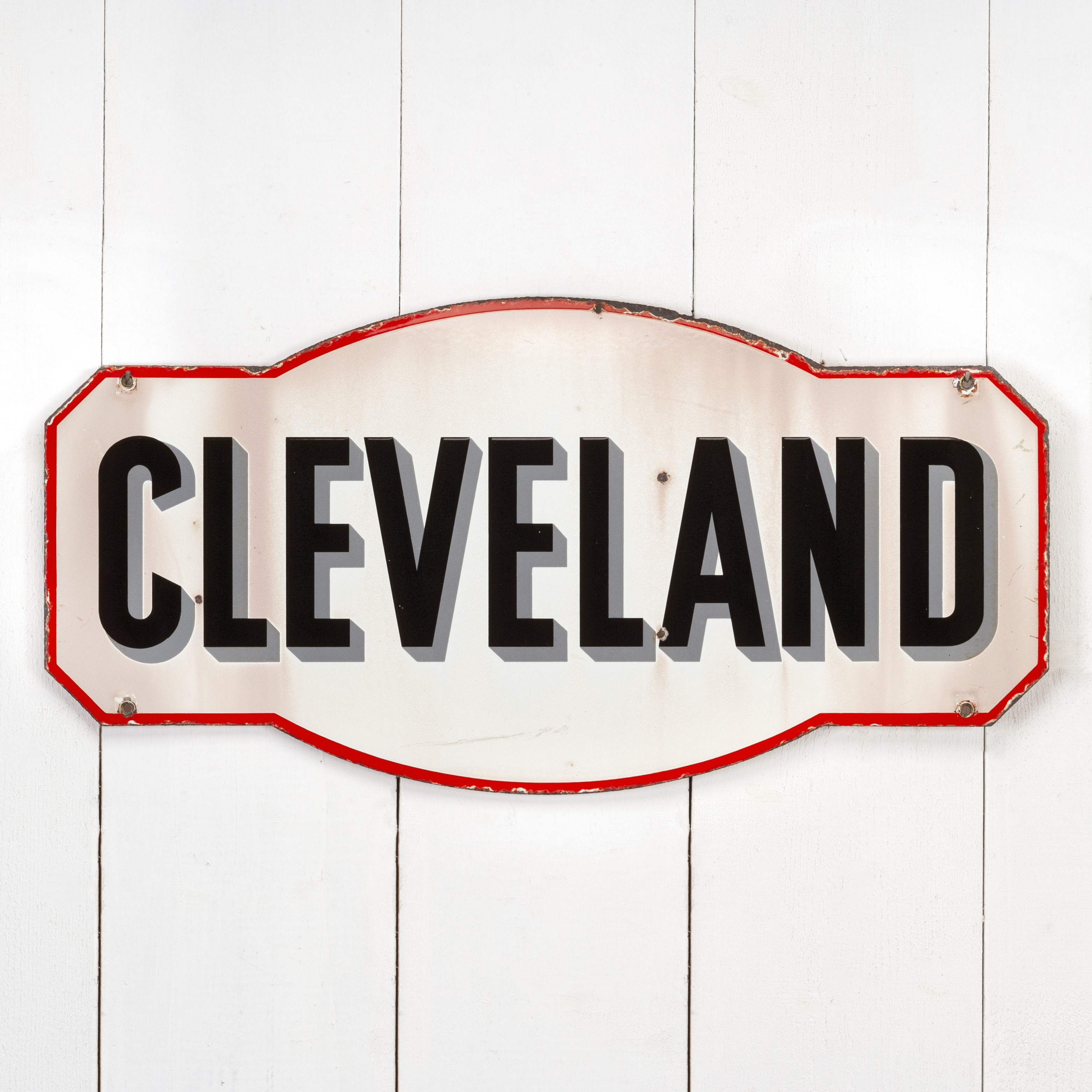 DOUBLE-SIDED CLEVELAND (PETROL) ENAMEL SIGN