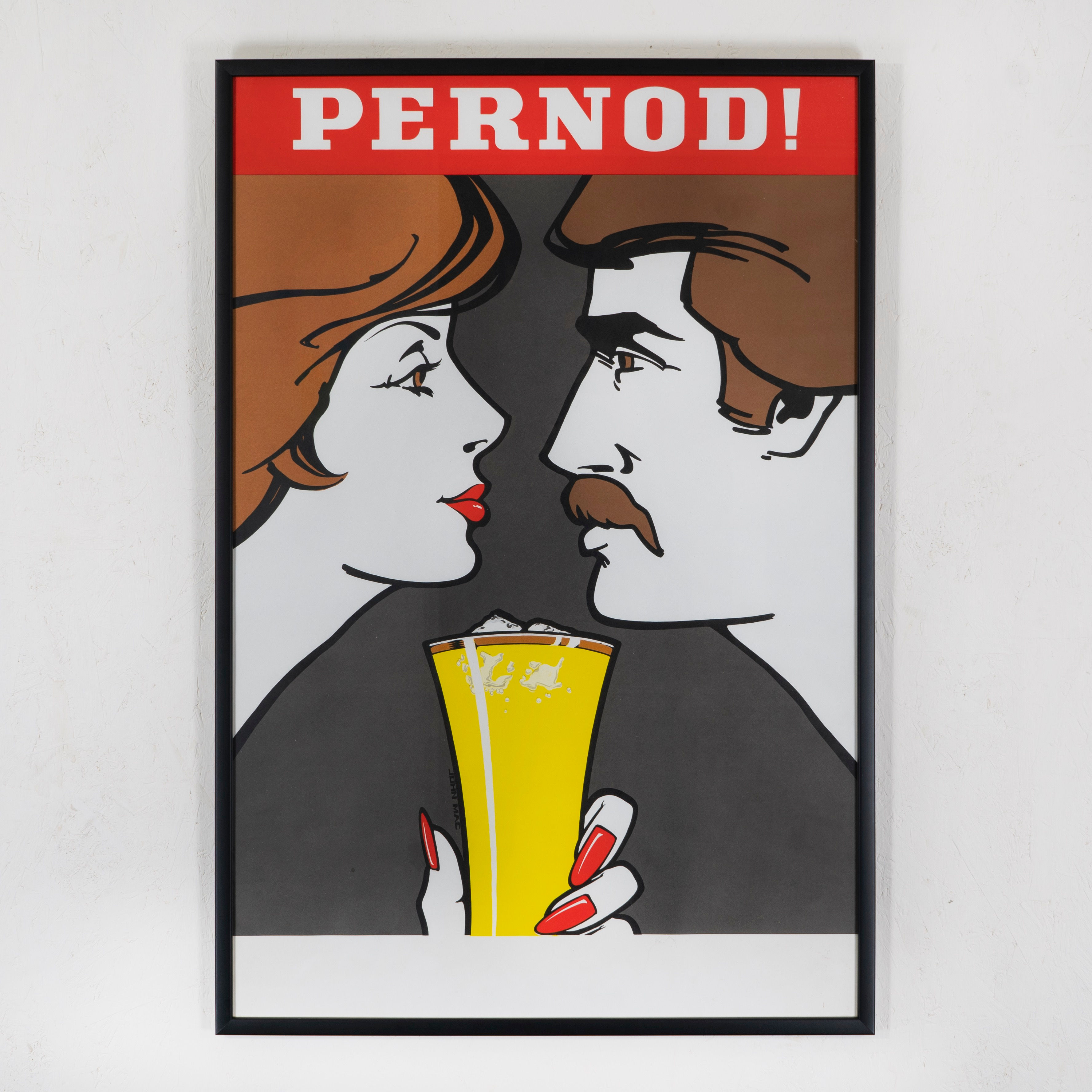 VIBRANT, VINTAGE FRAMED PERNOD ADVERTISING POSTER