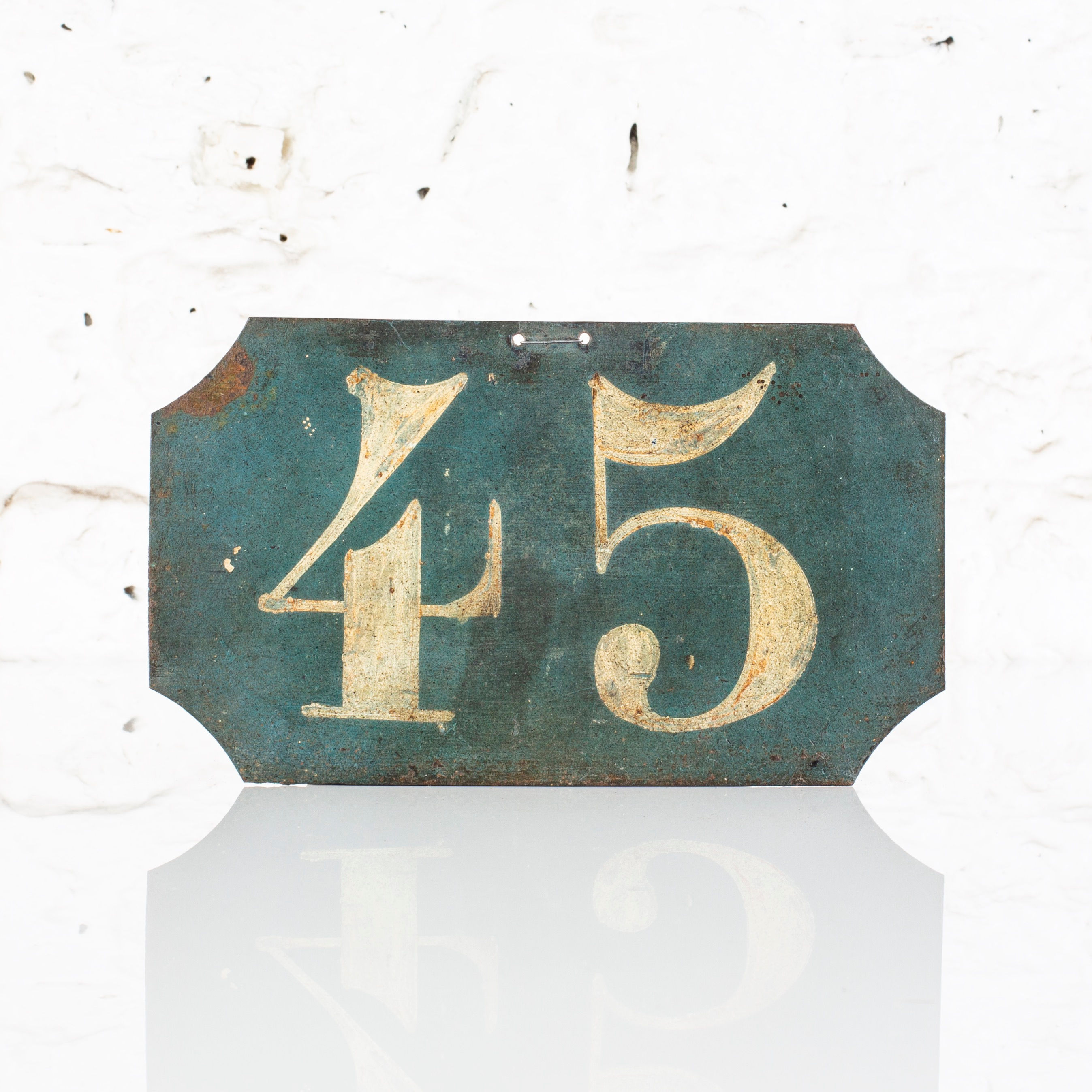 #45 - ANTIQUE, FRENCH, HAND PAINTED BIN LABEL / DOOR NUMBER