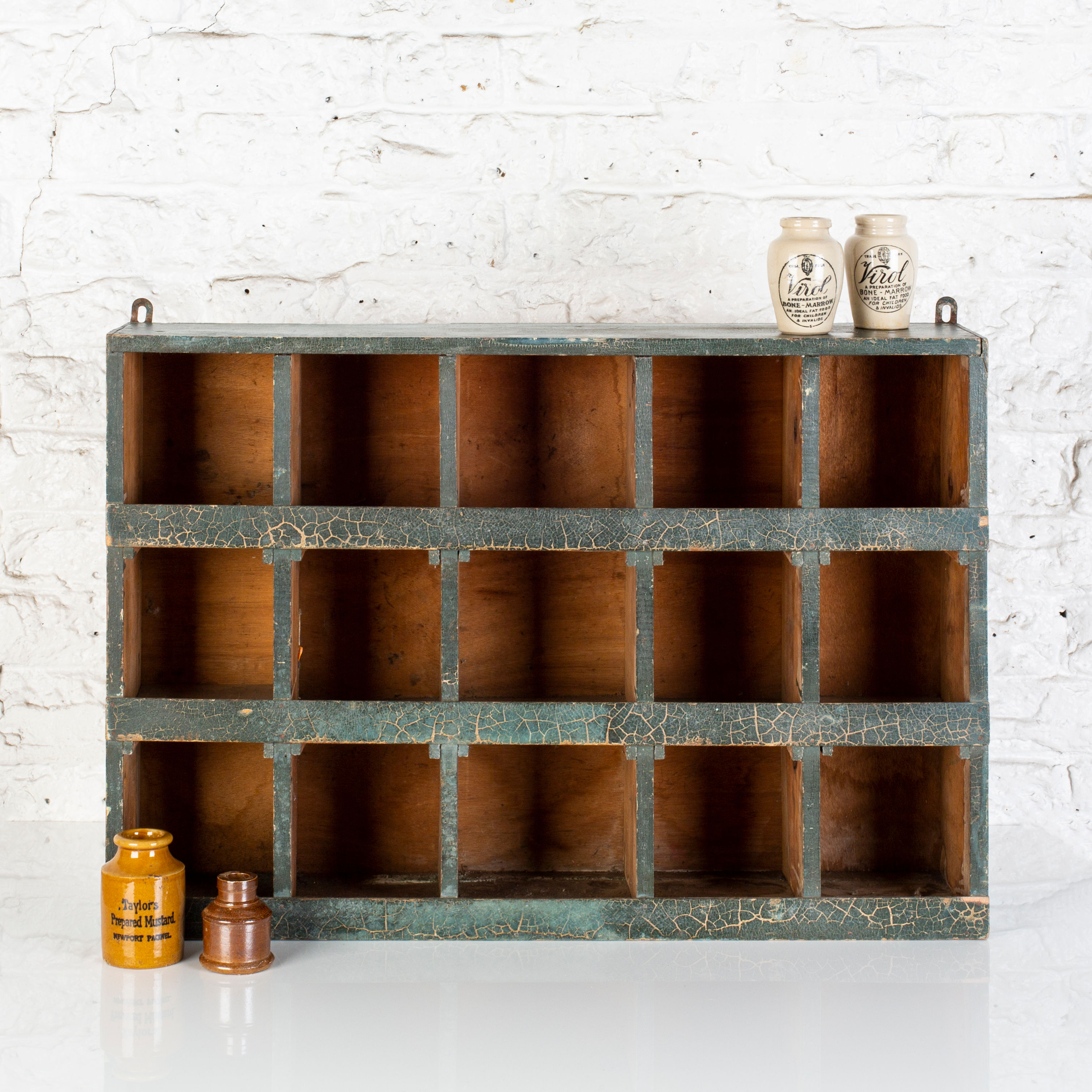 VINTAGE, FRENCH PIGEON HOLES W. FANTASTIC CRAQUELURE SURFACE