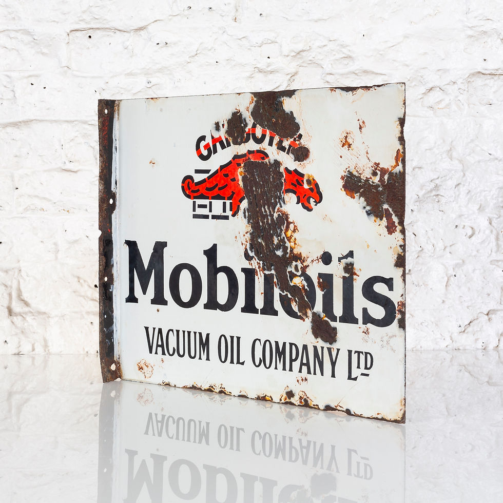 Thumbnail: EARLY MOBILOILS GARGOYLE ENAMEL FLANGE SIGN