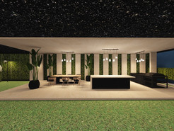 Realistic rendering of a stylish house with outdoor terrace made in Home Planner app