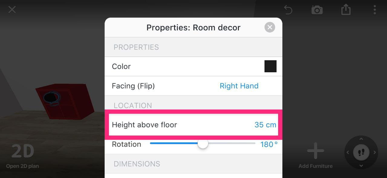 Height above floor | Room Planner