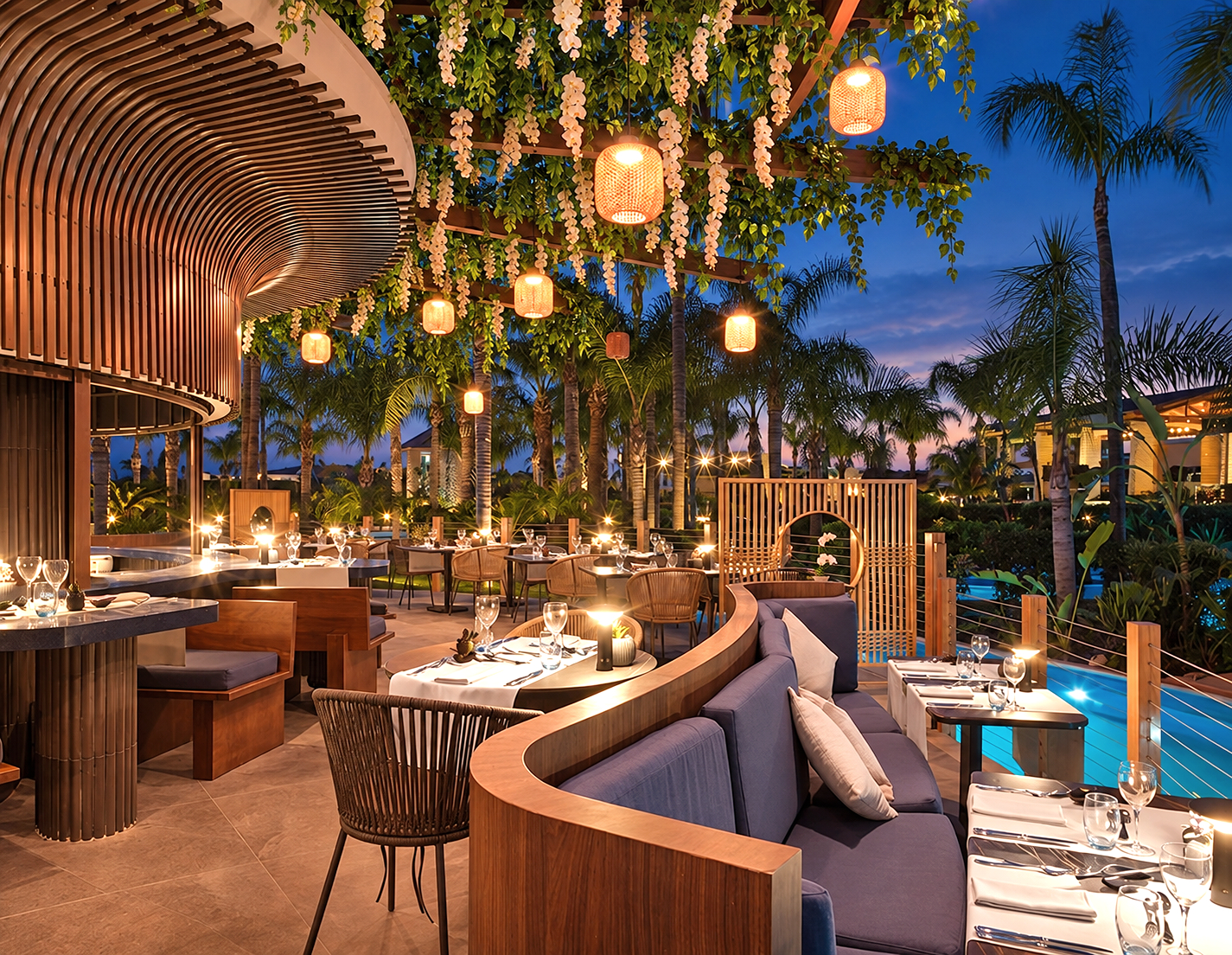 Seven Orchids restaurant at Olympic Lagoon Resort Ayia Napa by MOIRE Architects