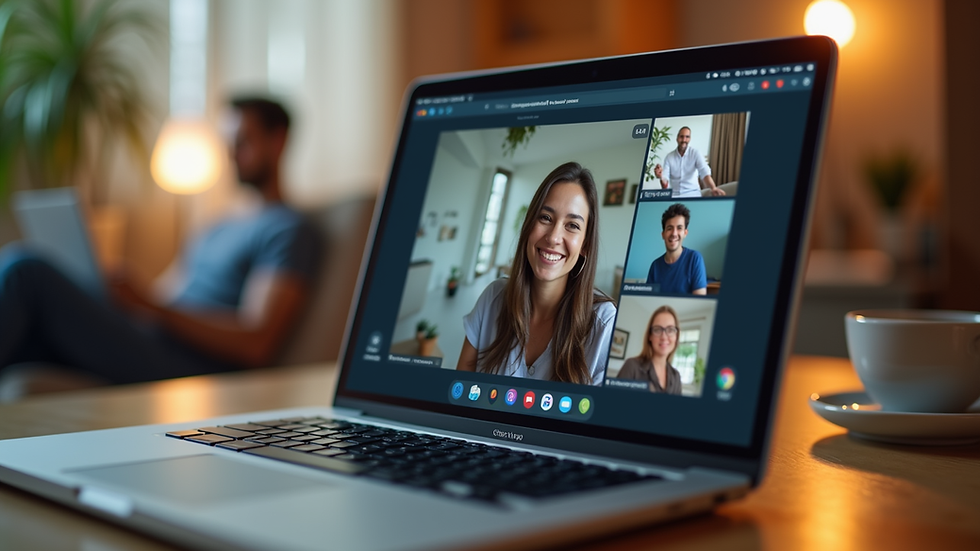 Eye-level view of a laptop screen showing a virtual group chat