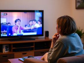 a woman watching TV to learn Japanese