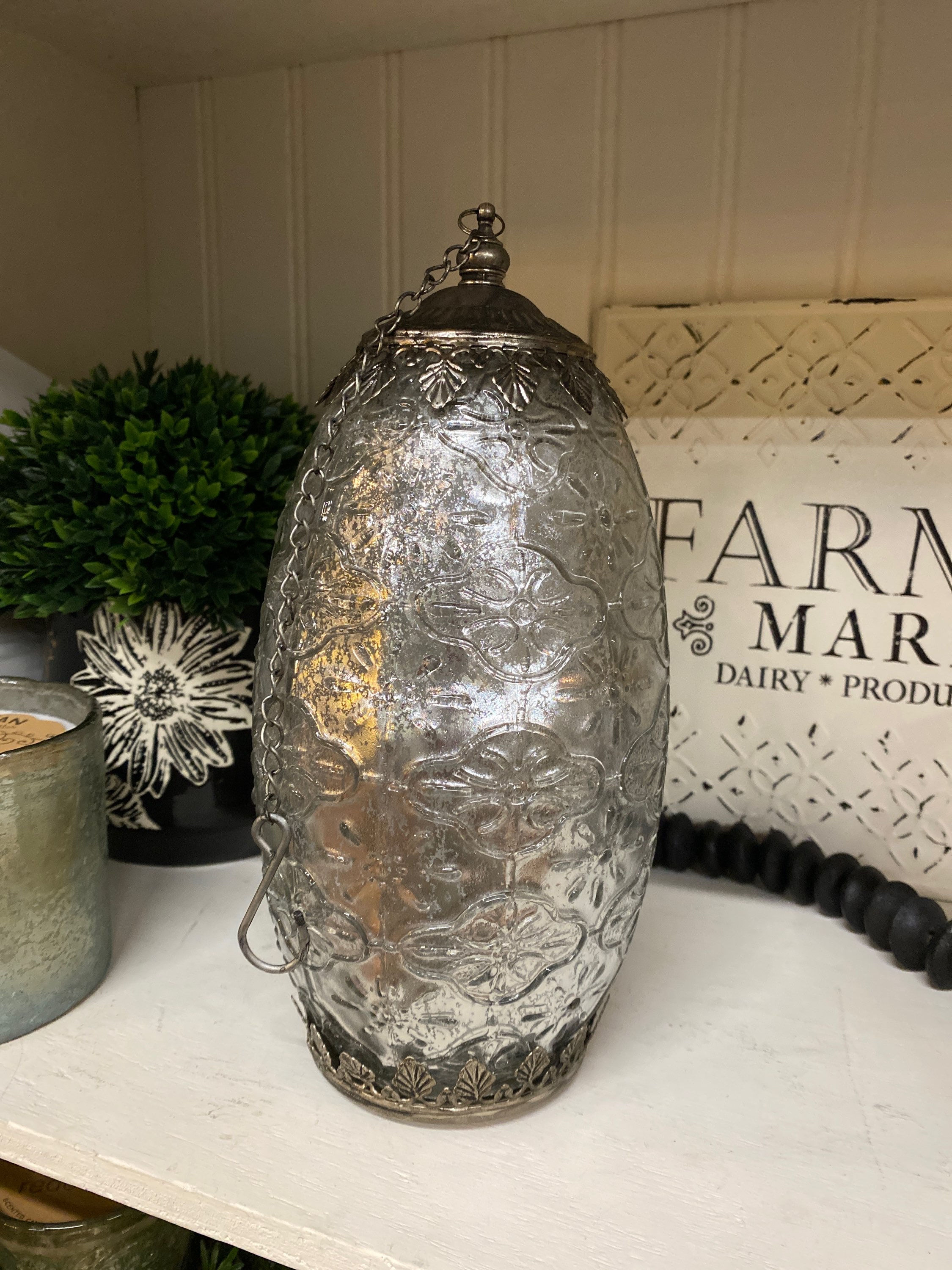 Silver Glass Lantern ~ Long & Tall
