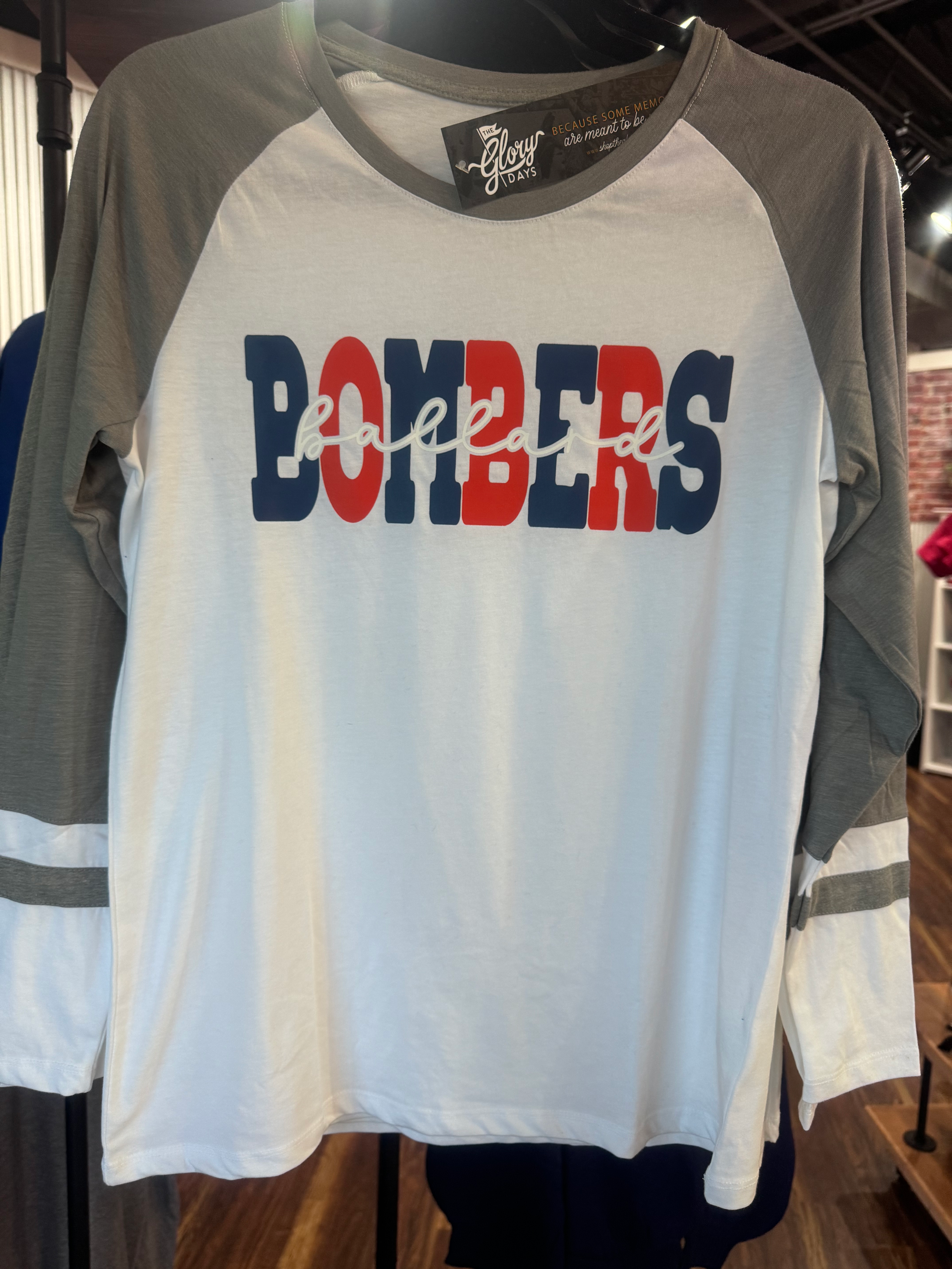 Bomber Women's Long Sleeve -Red/Blue Block Script