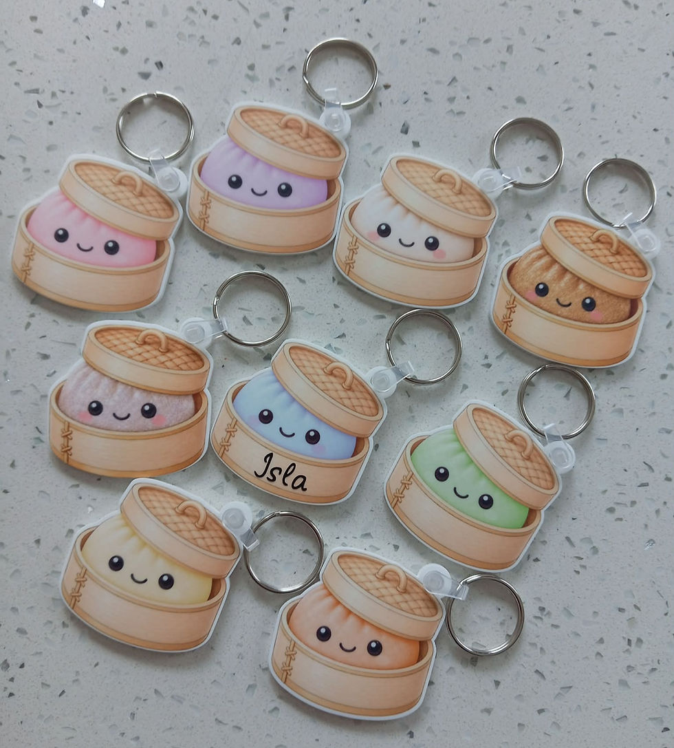 Thumbnail: Personalised Dumpling 4" Girls Hair Bow + Dumpling Keyring