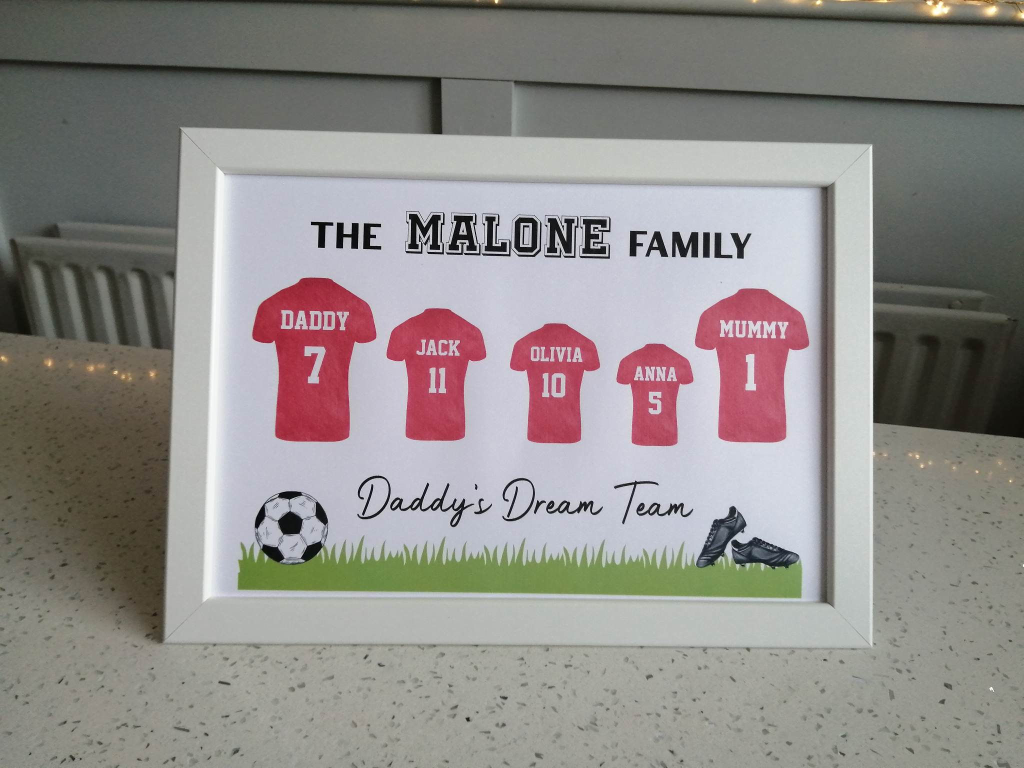 LARGE Personalised Football Team Family Framed Print Dad Father