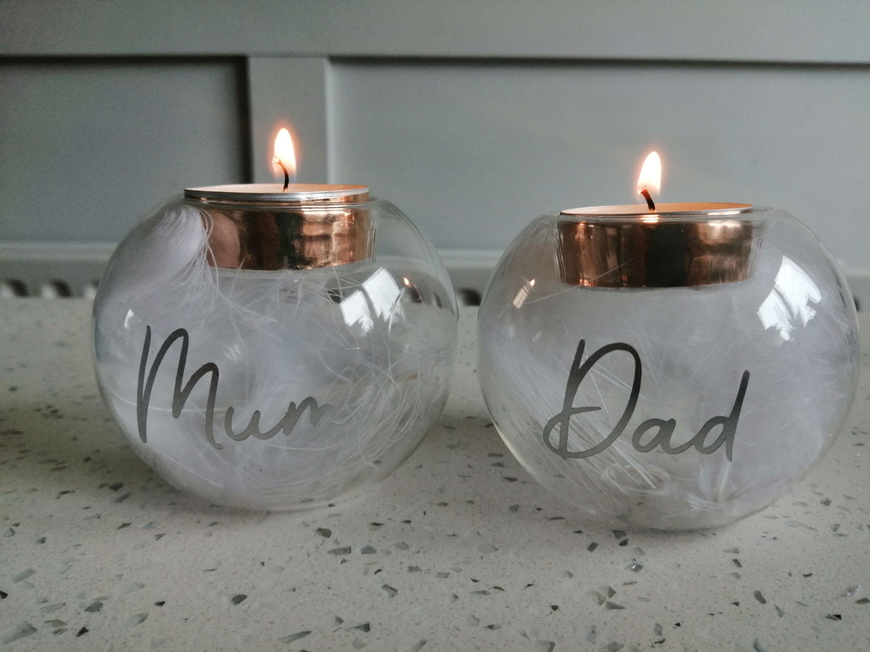 Personalised Memory Feather Tealight Candle Holder